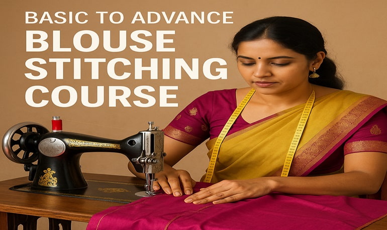 a women with yellow color dress stitching a blouse