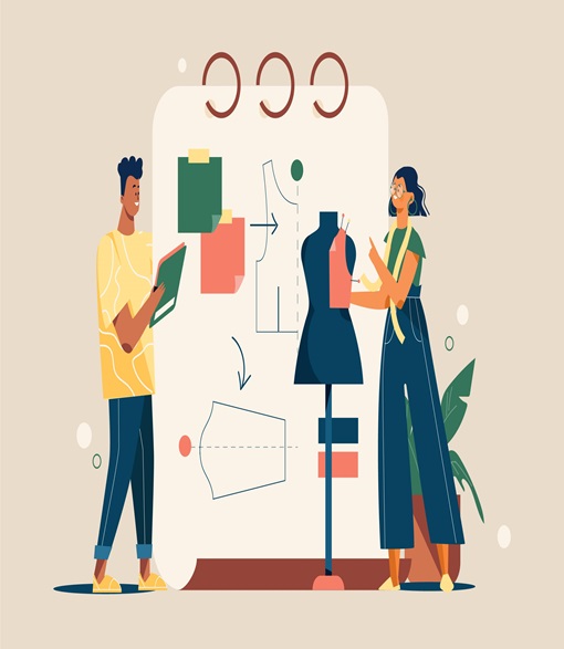 two students leraning in fashion design class